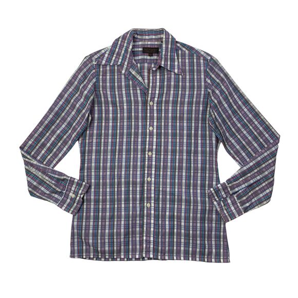 Vintage Yves Saint Lauren Shirt Mens M Medium Plaid Button Up Long Sleeve - Picture 1 of 9